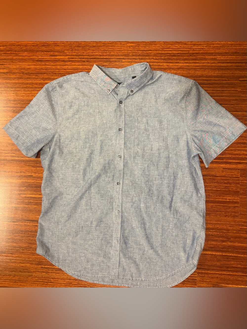 Huckberry Wills XL Blue Wrinkle-Free Linen Blend Short Sleeve Button Down Shirt